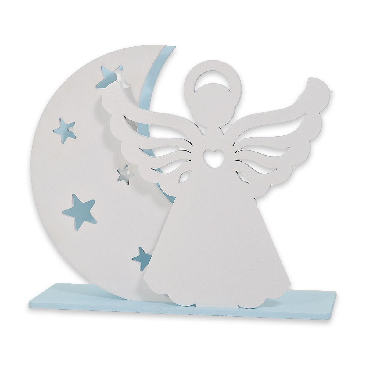 Lampada grande in legno da tavolo angelo azzurro bimbo 15x18 cm
