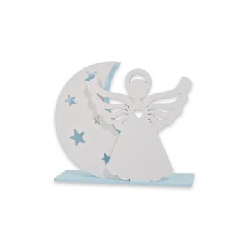 Lampada in legno da tavolo angelo azzurro bimbo 10x12 cm