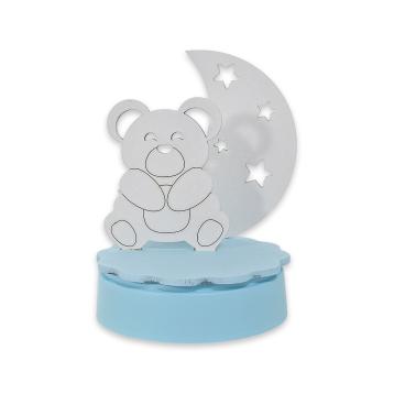 Carillon in legno orso azzurro bimbo h13xd9,5 cm