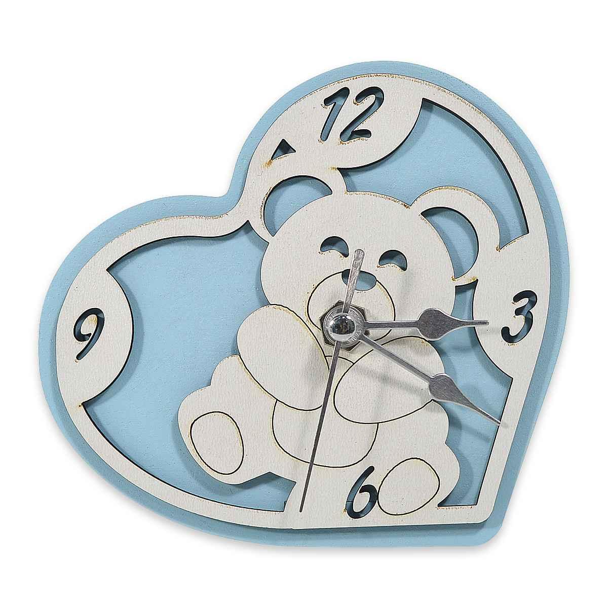 Orologio in legno da tavolo orso azzurro bimbo 11x12 cm