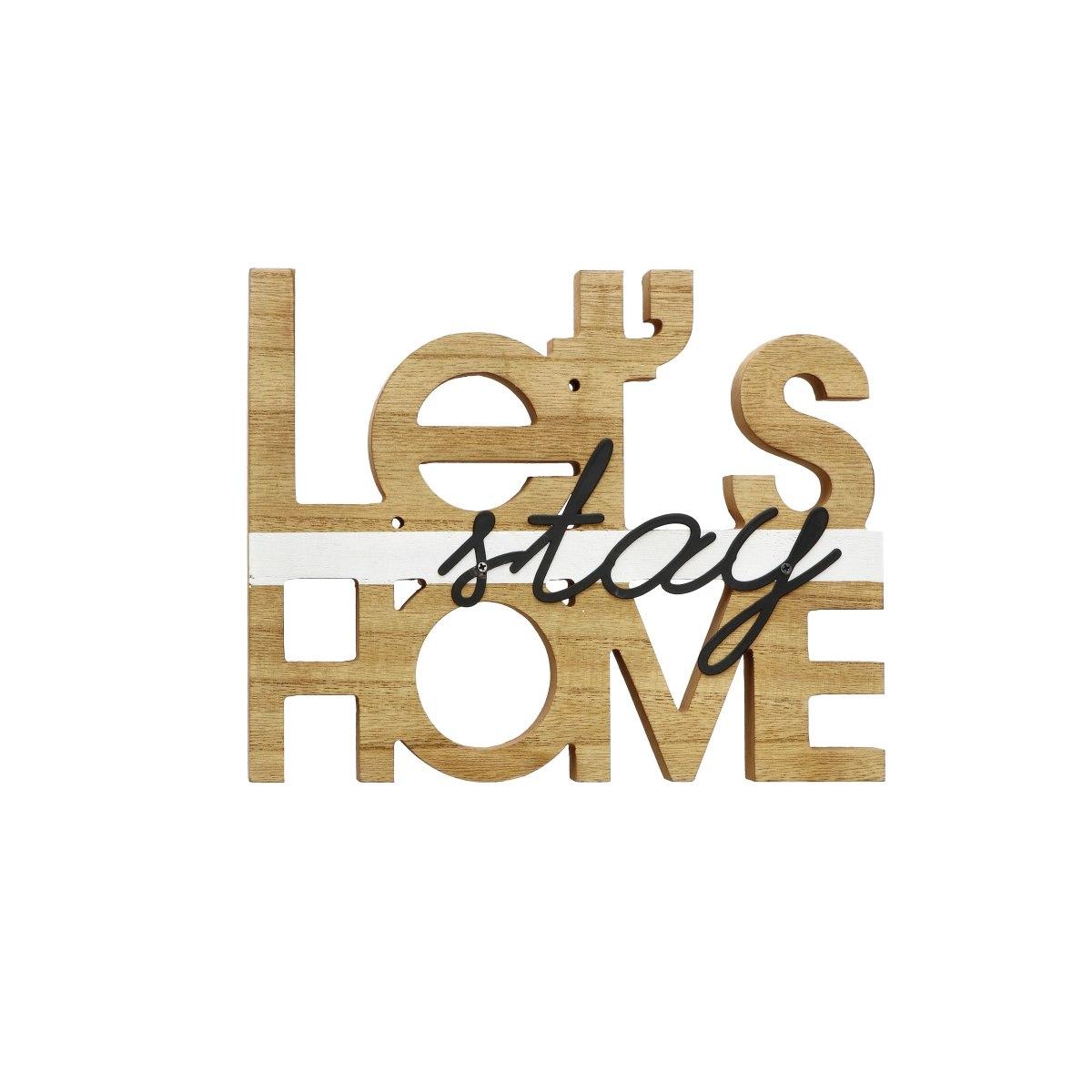 Decorazione parete in mdf e ferro con scritta let's stay home  25x20cm