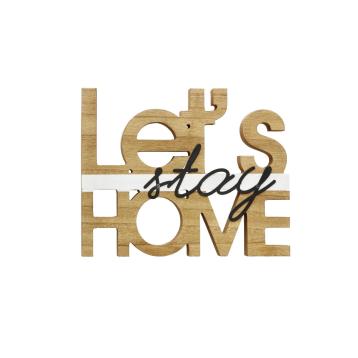 Decorazione parete in mdf e ferro con scritta let's stay home  25x20cm