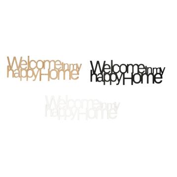 Decorazione da parete in mdf con scritta Welcome in my happy home 60x20 cm