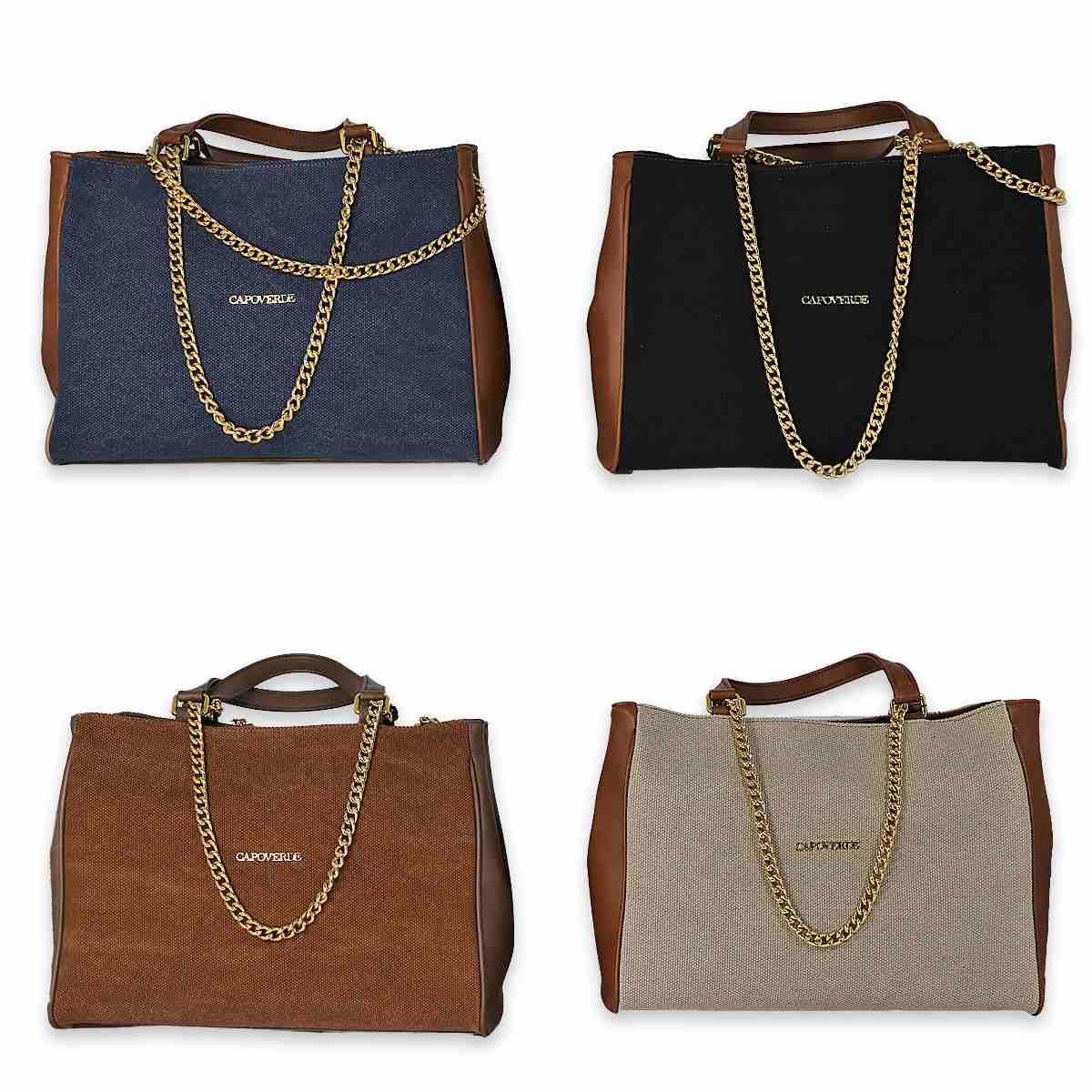 Sacca in canvas ed ecopelle capoverde made in italy