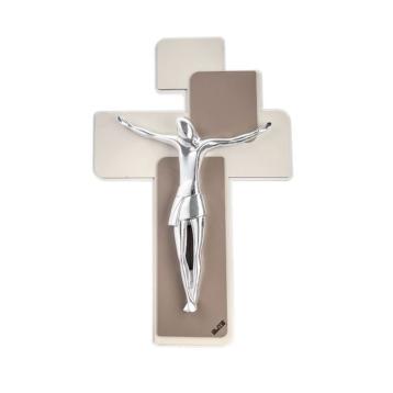 Cristo stilizzato argento su croce legno 23 x 35