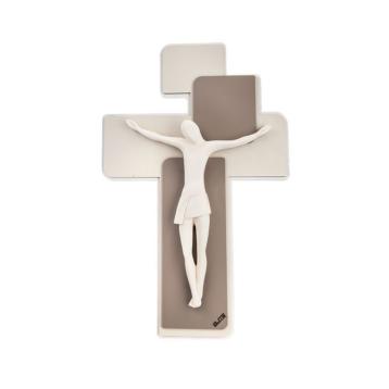 Cristo stilizzato bianco su croce legno 23 X 35