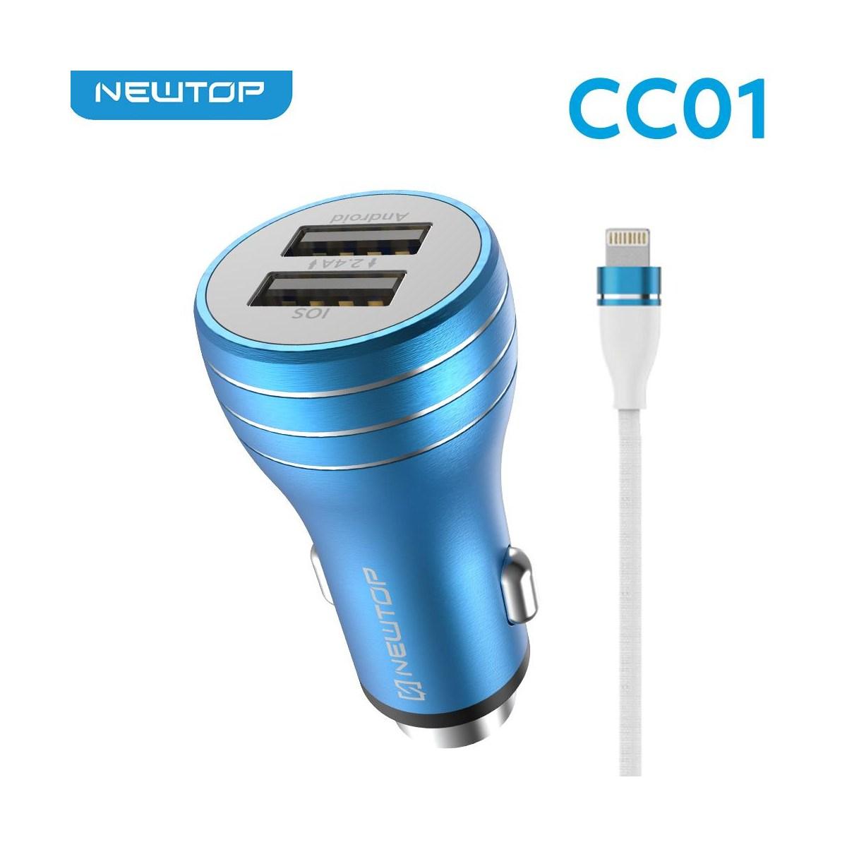 Newtop CC01 caricabatterie auto alluminio 2.4 A 2 USB con cavo Lightning ( iphone )