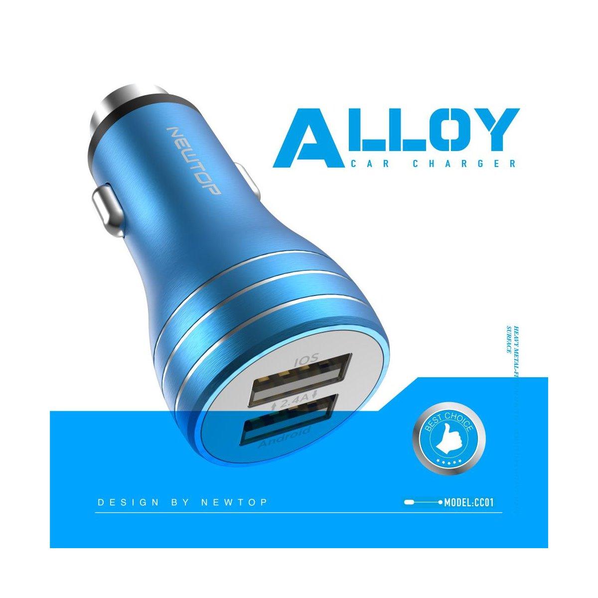 Newtop CC01 caricabatterie auto alluminio 2.4 A 2 USB con cavo Lightning ( iphone )