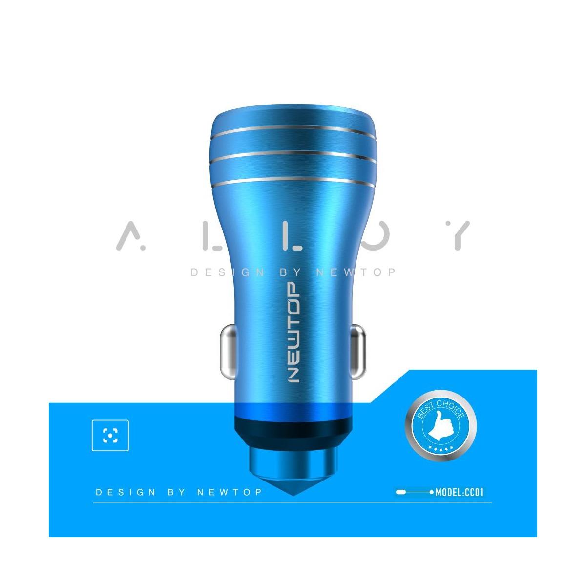 Newtop CC01 caricabatterie auto alluminio 2.4 A 2 USB con cavo Lightning ( iphone )