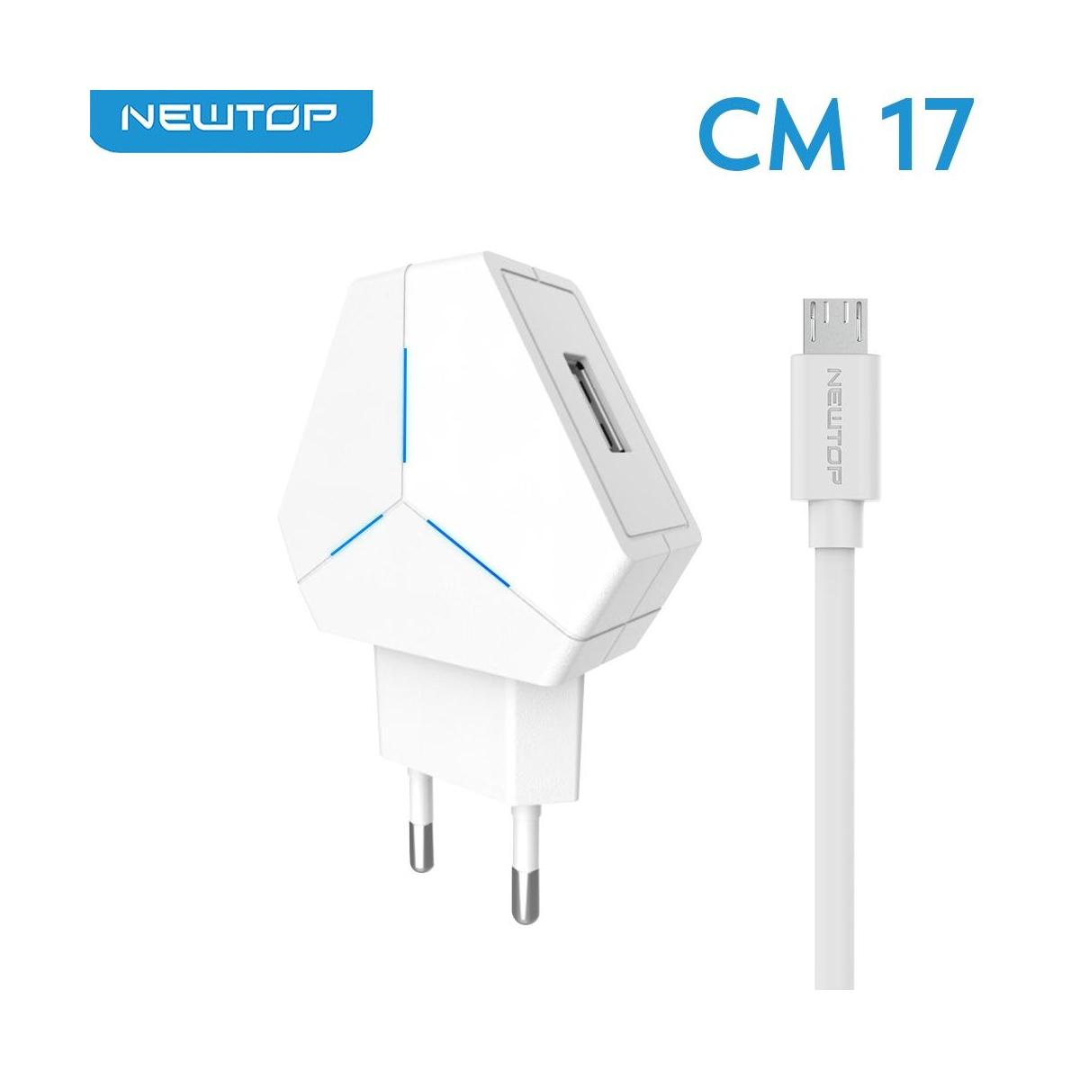 Newtop caricabatterie CM17 3 led 2.1A 2 USB con cavo micro usb