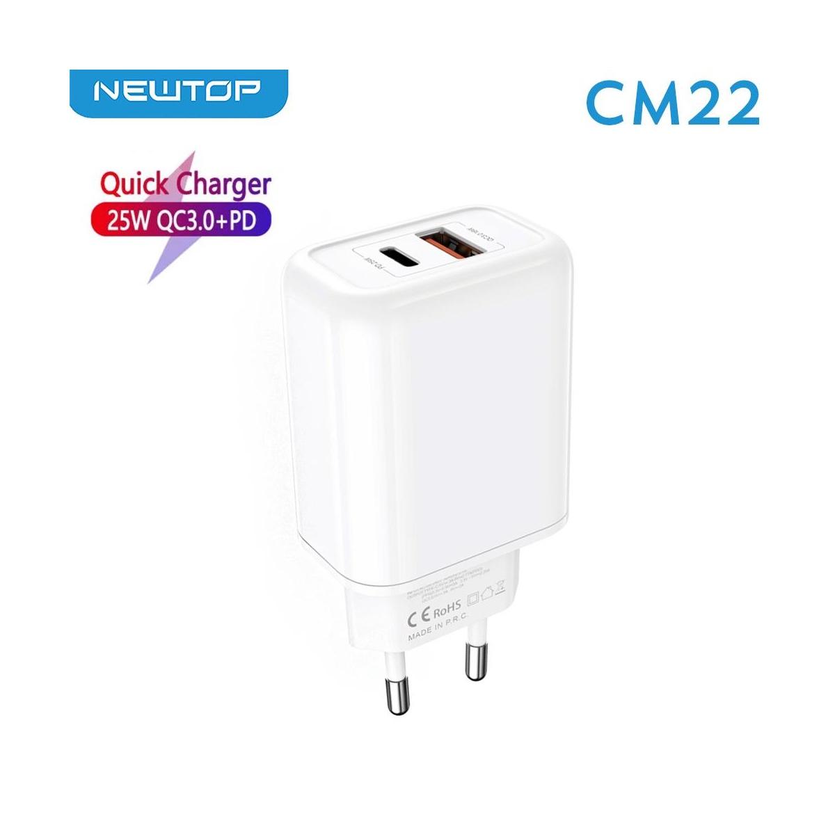 Newtop caricabatterie CM22 super rapido QC 3.0 + Type-C 25W PD 3.0