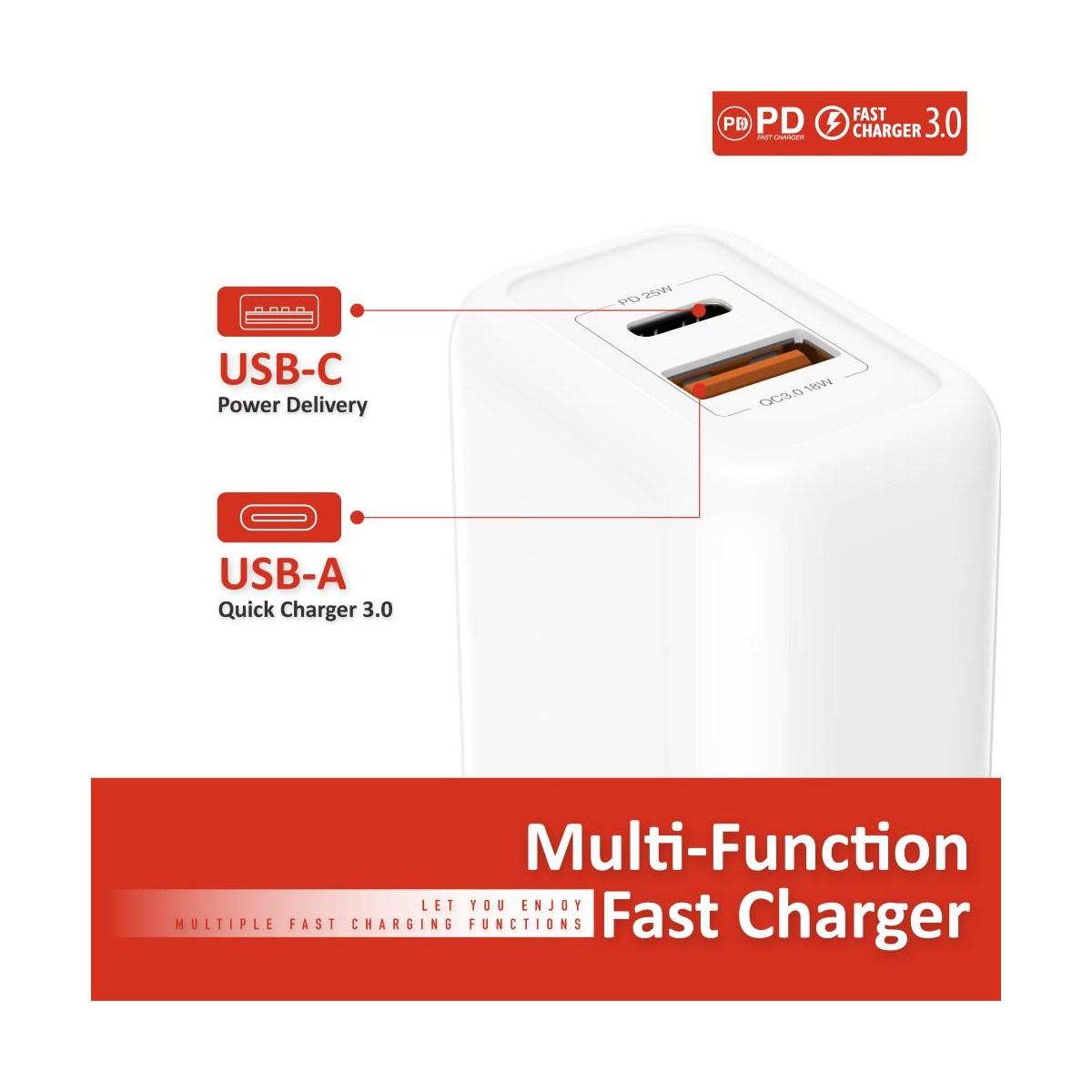 Newtop caricabatterie CM22 super rapido QC 3.0 + Type-C 25W PD 3.0