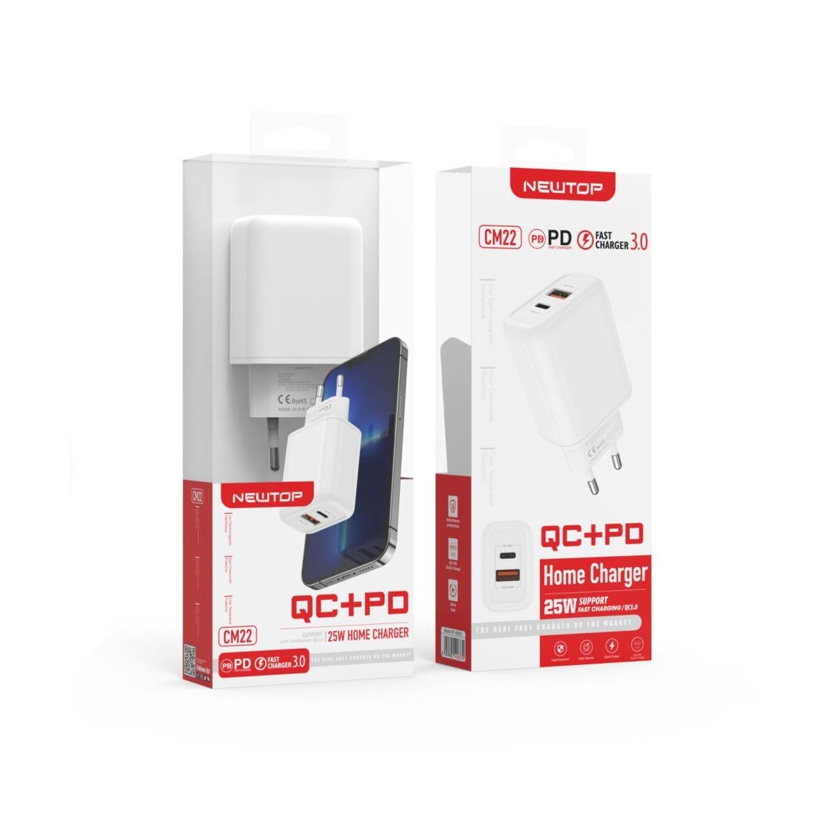Newtop caricabatterie CM22 super rapido QC 3.0 + Type-C 25W PD 3.0