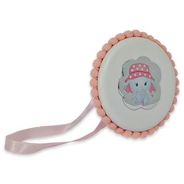 Medaglione tondo 10 cm con pon pon e carillon elefantino baby dream Rosa