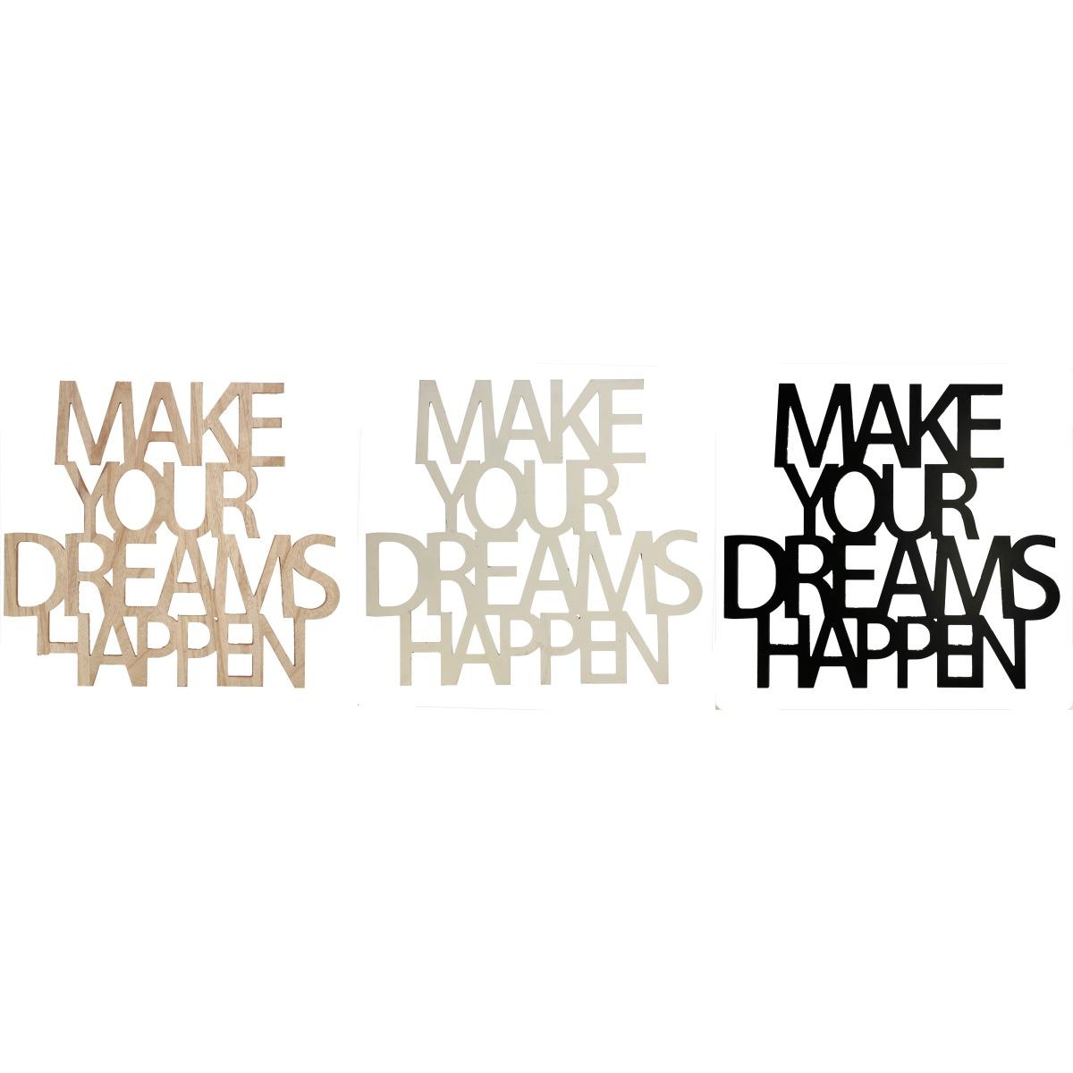 Decorazione da parete in mdf con scritta Make your dreams happen 60x55 cm