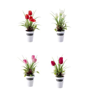Vaso con tulipani 3 fiori per decorazione 14x h. 29 cm