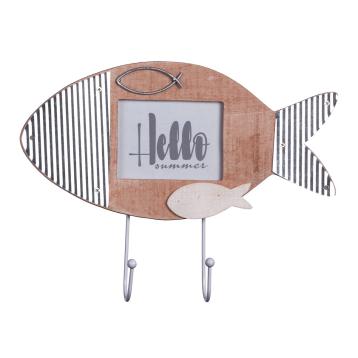 Decorazione portafoto in mdf con pesce e appendino due ganci 27x4x20 cm