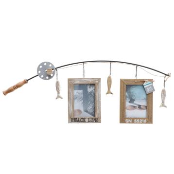 Decorazione portafoto per 2 foto da parete tavolo in mdf con pesci 70,5x26 cm