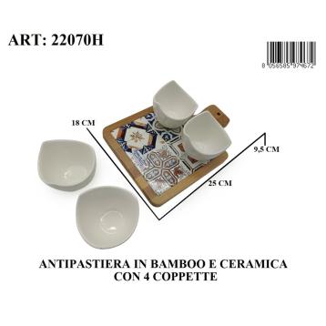 Antipastiera bamboo e ceramica 4 coppette grigio/arancione giardini di marzo