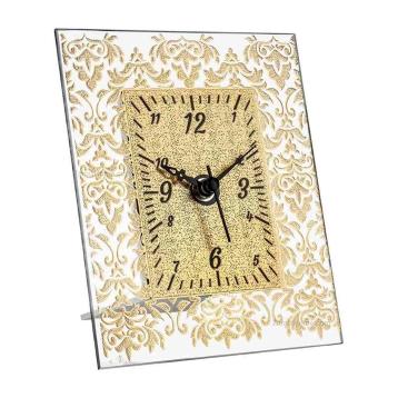 Orologio sveglia in vetro linea damasco gold 6x9 cm