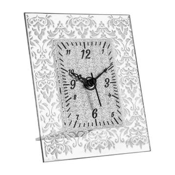 Orologio sveglia in vetro linea damasco silver 6x9 cm
