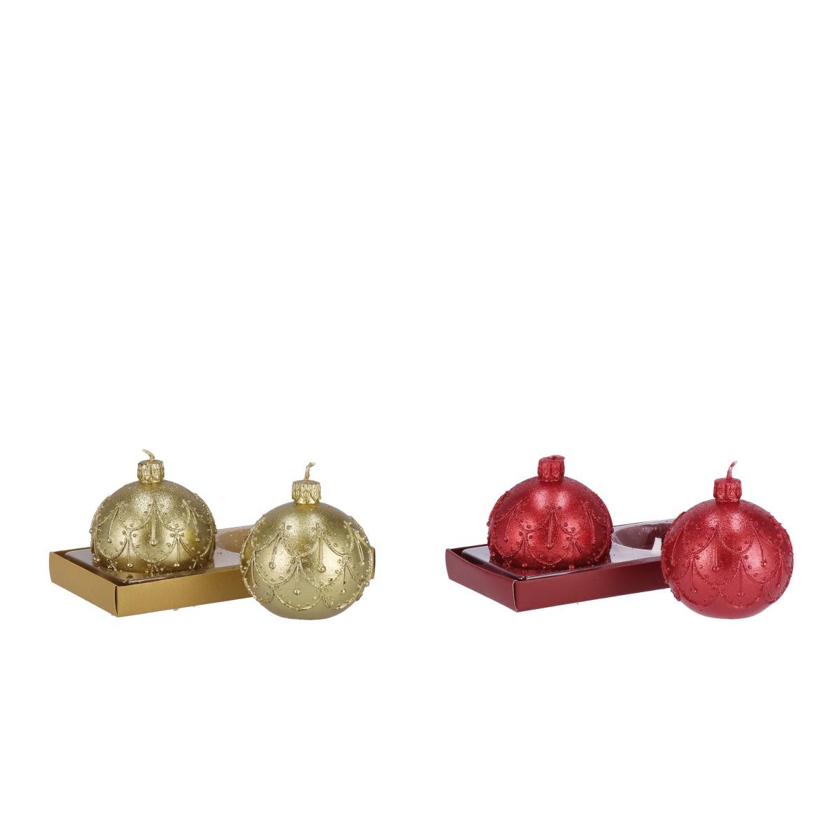 Set 2 candele modello pallina natalizia d7,5 cm
