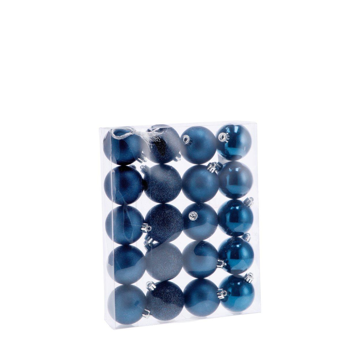Set 20 palline di Natale blu in plastica d5 cm