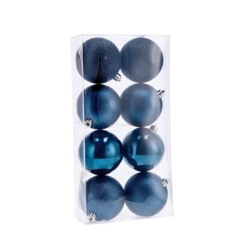 Set 8 palline di Natale blu in plastica d8 cm