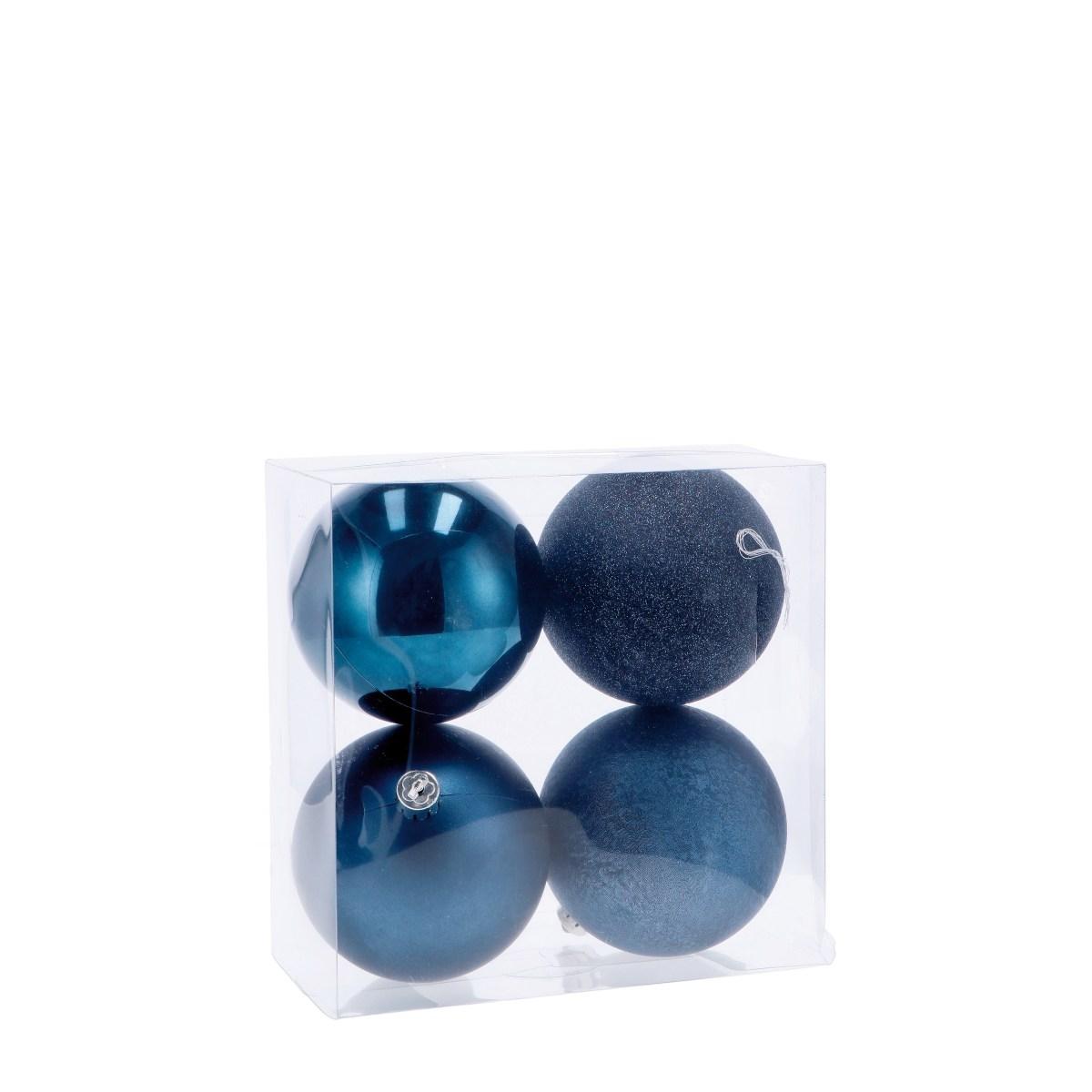 Set 4 palline di Natale blu in plastica d10 cm