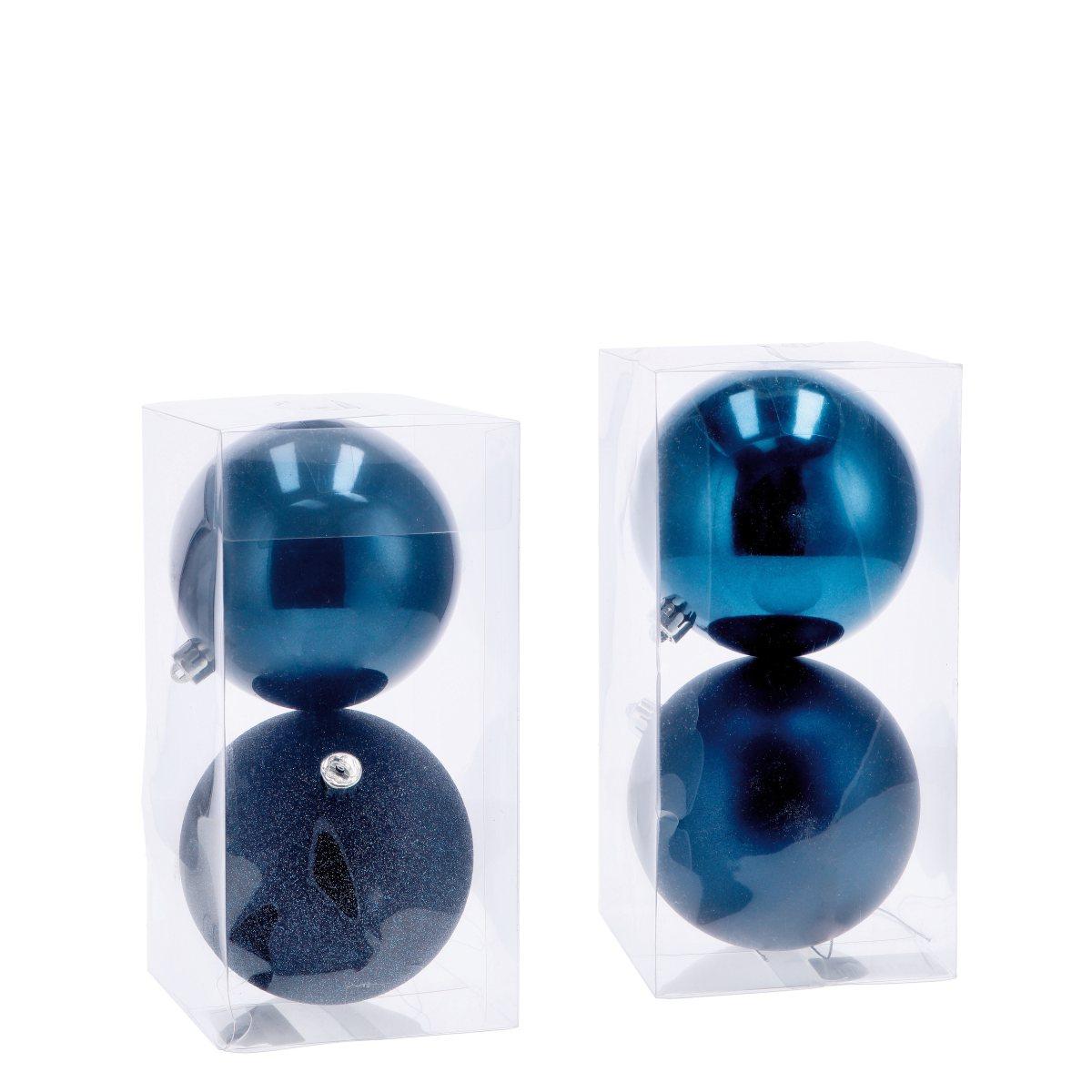 Set 2 palline di Natale blu in plastica d12 cm
