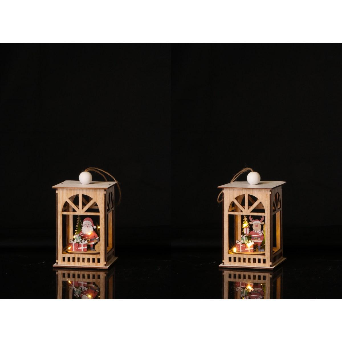 Lanterna in legno natalizia 5 led 10 x 10 x h17 cm