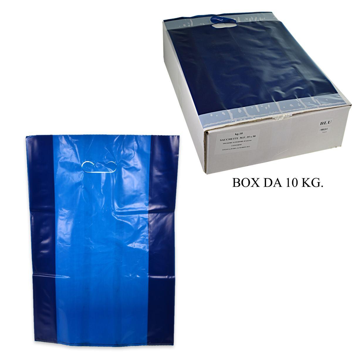 Shoppers plastica manico fagiolo colore blu H 40 X L 25 X P 5 CM