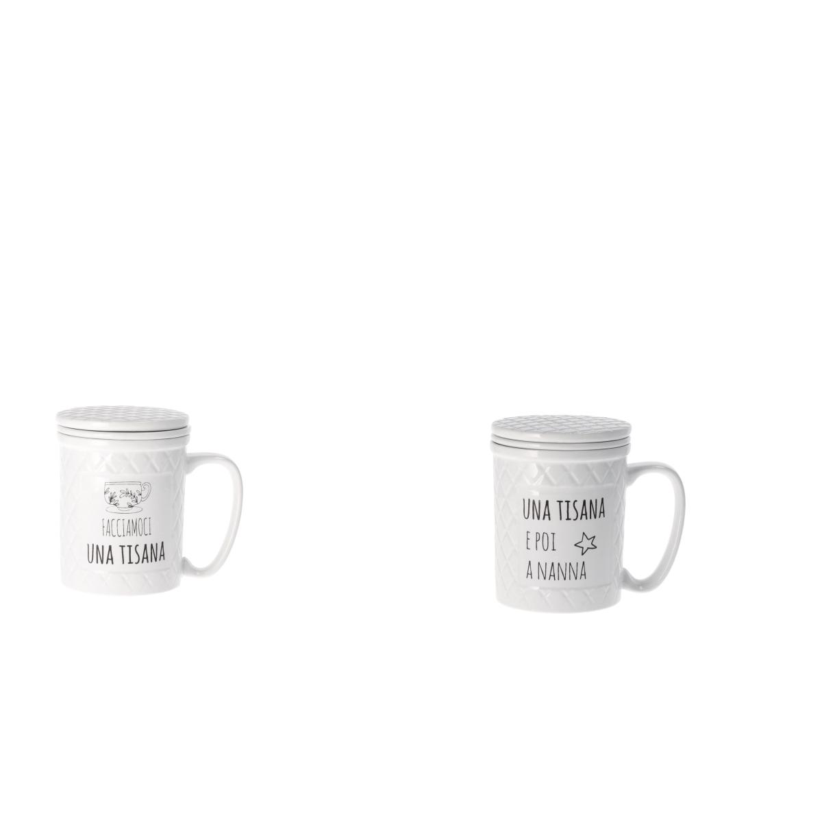 Tazza tisaniera in ceramica con coperchio e filtro 9x h.12 cm