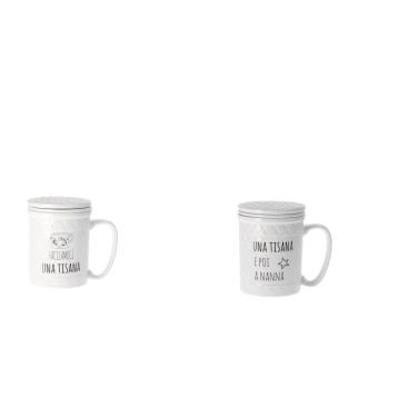 Tazza tisaniera in ceramica con coperchio e filtro 9x h.12 cm