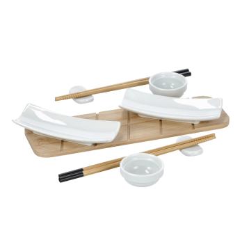 Servizio accessori sushi per 2 persone con vassoio in bamboo 30 x 9 cm