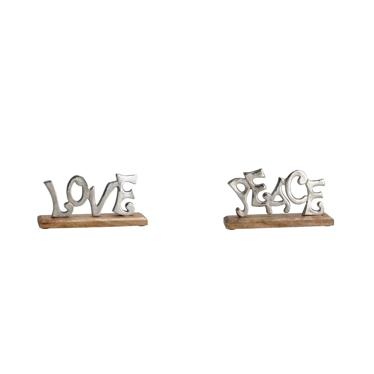 Decorazione in metallo con base in legno 23 x 6,5 x h12 cm