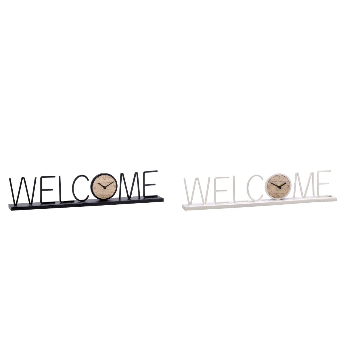 Decorazione in metallo e mdf modello Welcome con orologio 44,5 x 5 x h9 cm