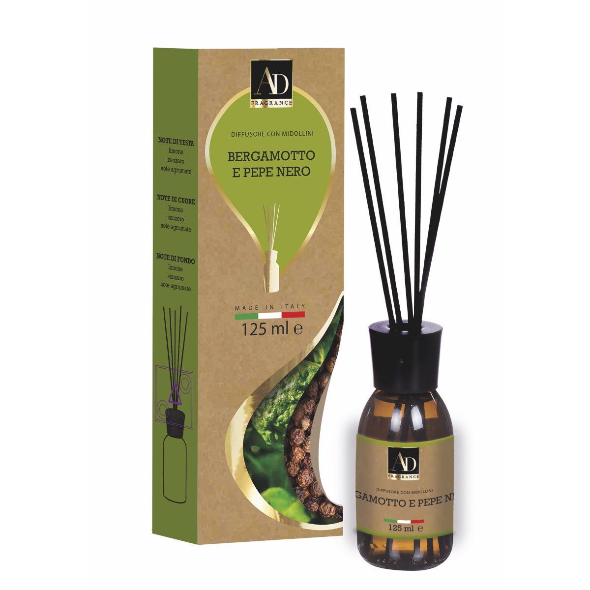 Diffusore di fragranza con midollini natura Fiori di Bergamotto e Pepe Nero-125 ml