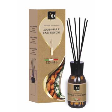 Diffusore di fragranza con midollini natura Mandorla e Fiori Bianchi 125 ml
