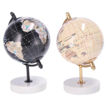 Mappamondo decorativo con supporto in metallo e base in marmo 9 x 8,5 x h14,5 cm