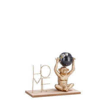 Decorazione in resina con scimmia e mappamondo con base in mdf 20 x 9 x h16,5 cm