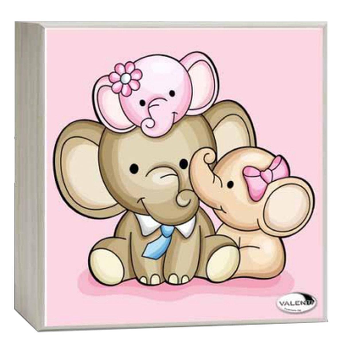 Lampada bimbo 14x14 cm tre elefantini rosa Valenti