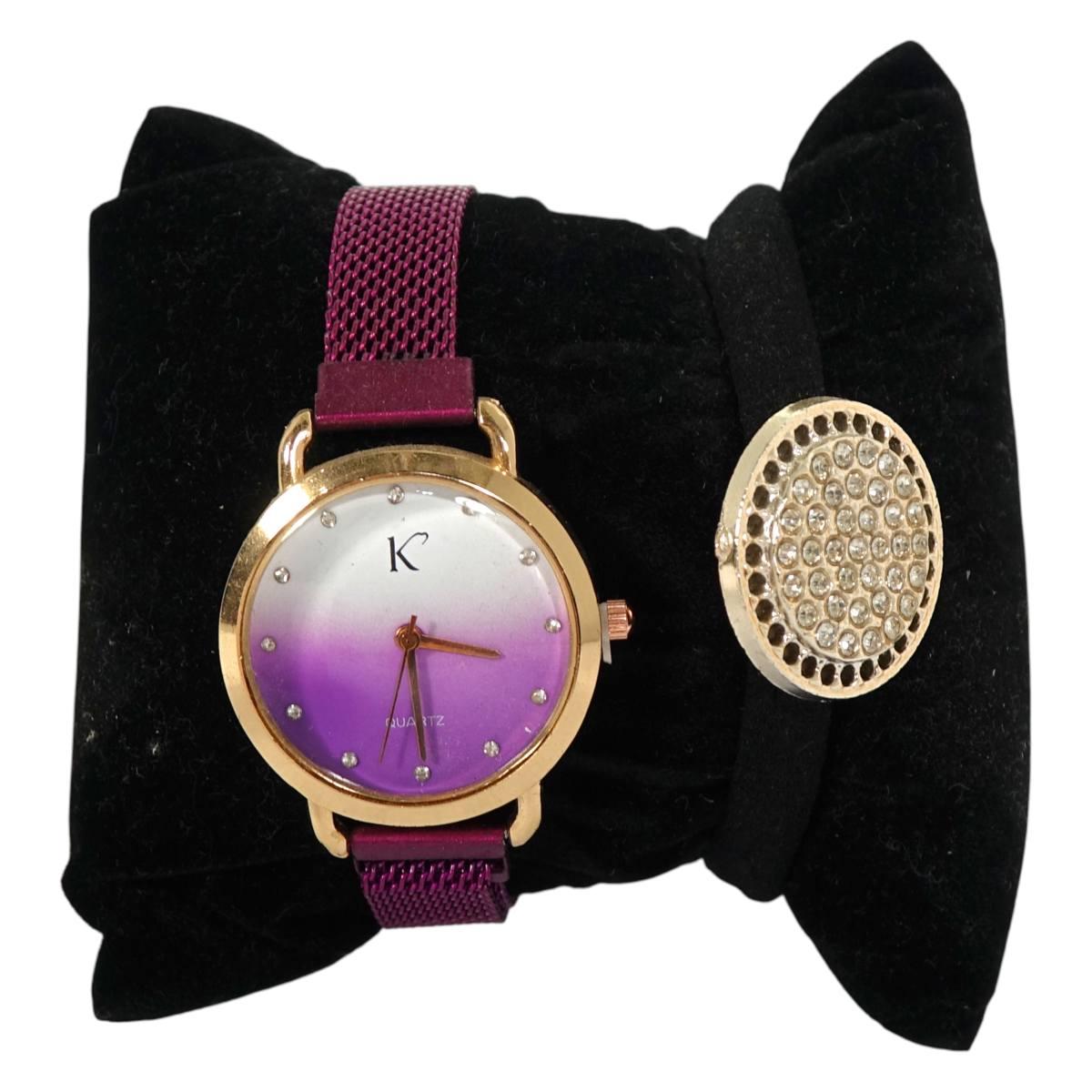 Orologio da polso analogico donna con cinturino in metallo ed elastico fermacoda con brillantini Le Kikke