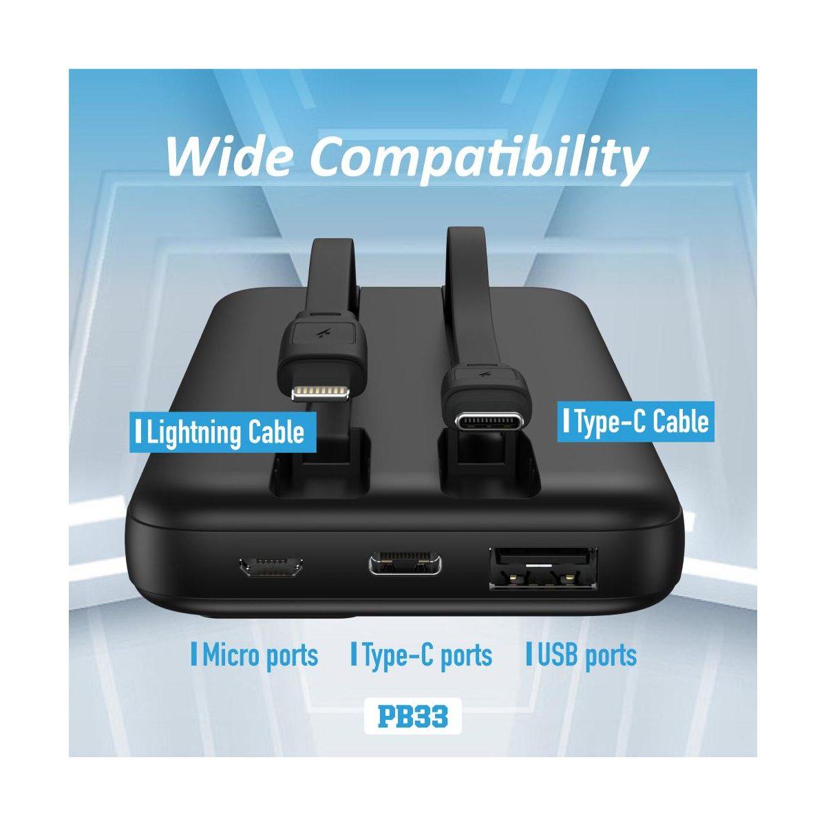 Newtop pb33 power bank 22.5w fast charging con cavi 10000mah nero