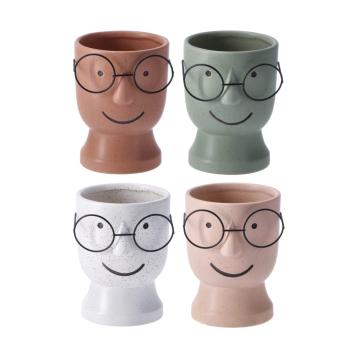 Vaso in ceramica e metallo Pete modello viso d13,5 x h17 cm