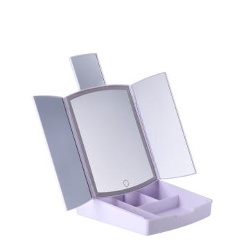 Specchio pieghevole da trucco con led supporto in plastica (funzionamento a pila) 38,5 x 24 x h7 cm