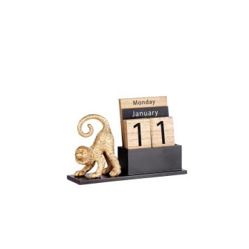 Calendario in mdf con scimmia decorativa in resina 23,5 x 7 x h15,5 cm