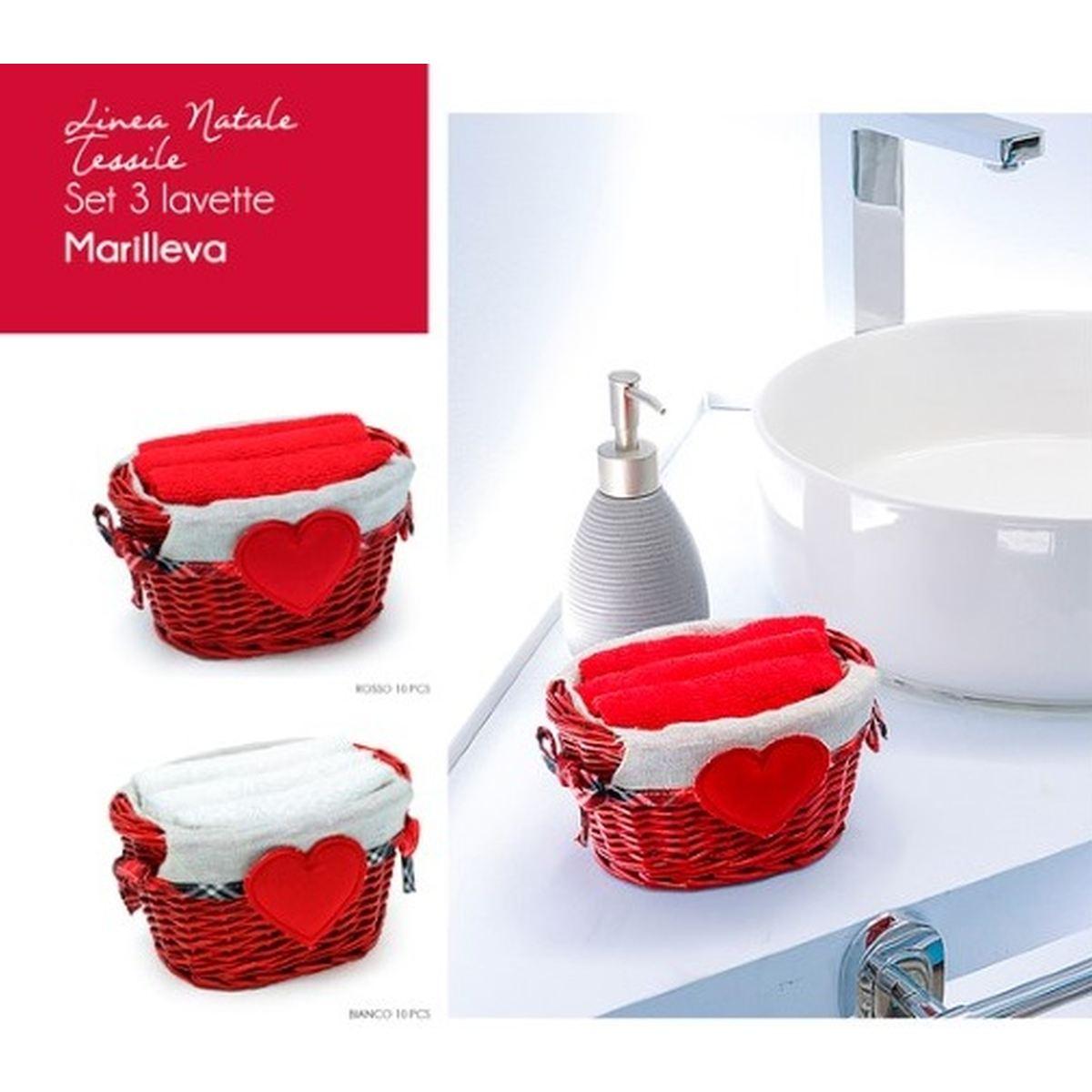 Set regalo 3 lavette bagno con cestino vimini Marilleva