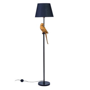 Piantana in metallo con paralume in tessuto e pappagallo decorativo in resina 34x h.164 cm