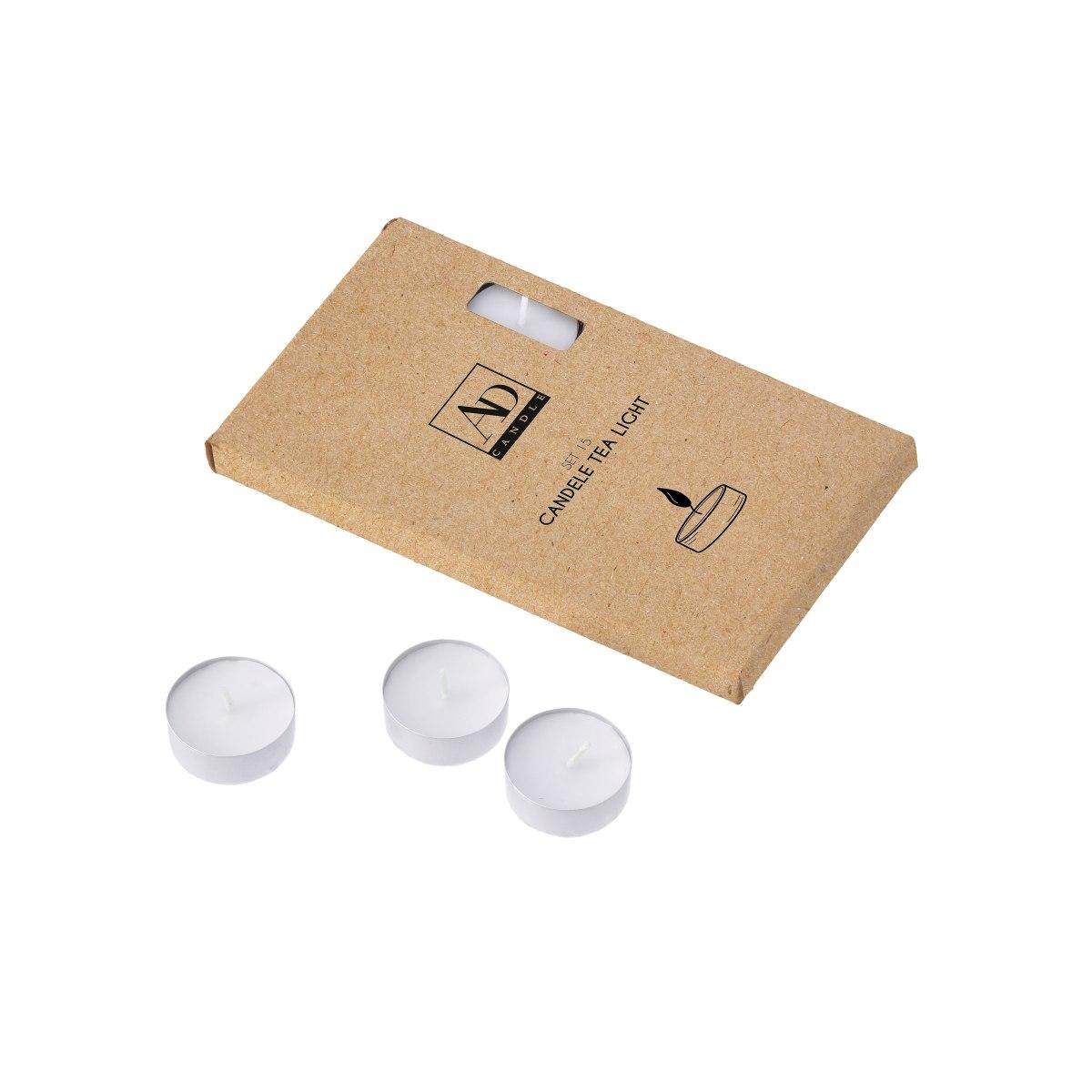 Set 15 candele tea light bianche d3,75 cm